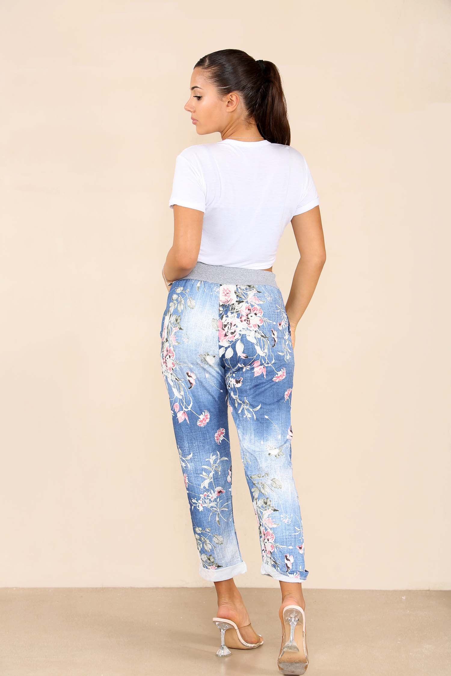 Pista Plus Sise Italian Floral Print Drawstring Cotton Joggers For Women 18 - Dropwear