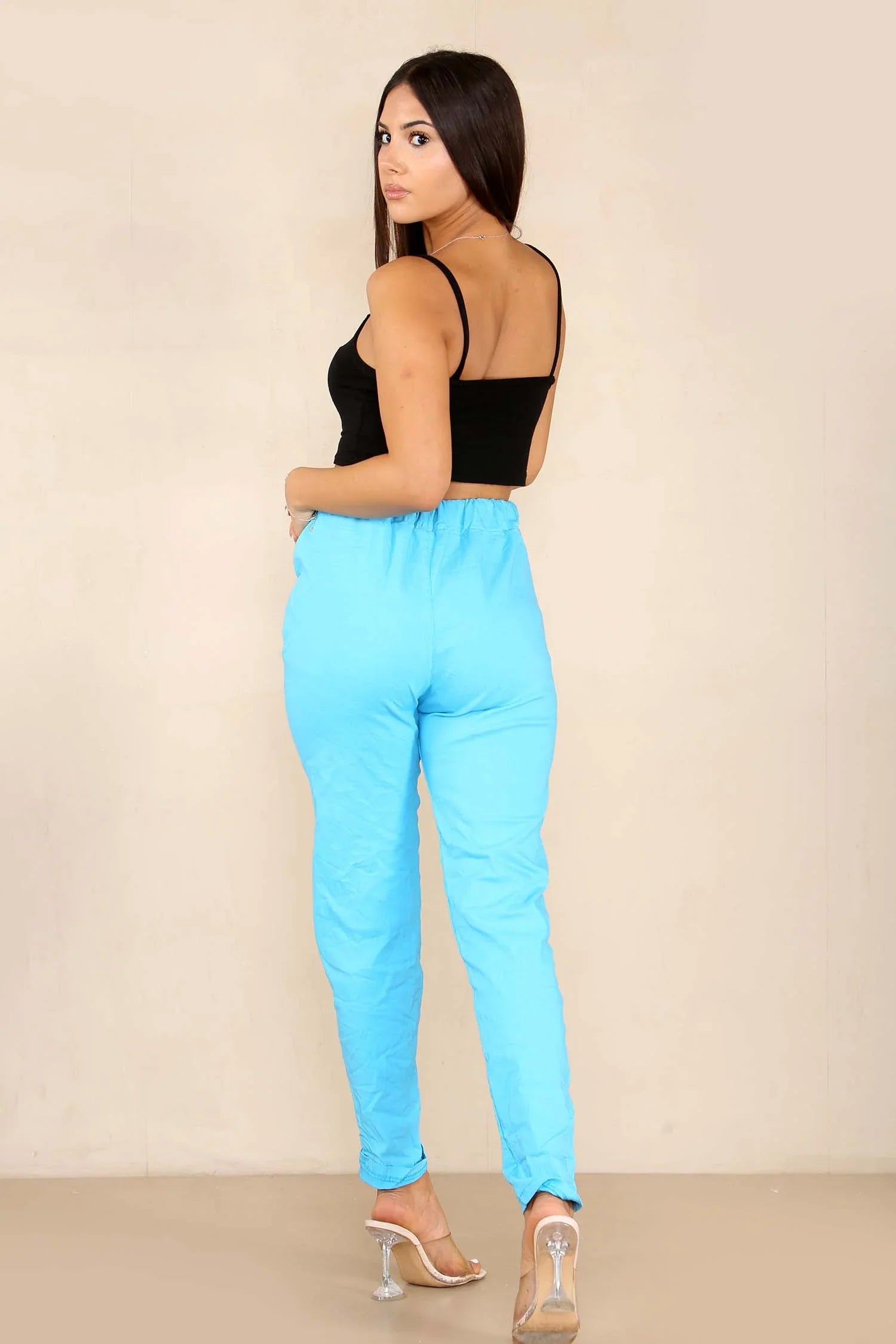 Black Plus Size Italian Glitter Drawstring Waistband Magic Pants For Women 18 - Dropwear