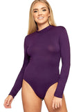 Wine Unity Solid Stand Collar turtleneck Bodysuits For Women 8-10 - Dropwear
