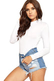 Unity Solid Stand Collar turtleneck Bodysuits For Women  - Dropwear