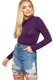 Unity Solid Stand Collar turtleneck Bodysuits For Women  - Dropwear