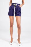 Navy Turnback Rope Detail Shorts For Women LARGE - Dropwear