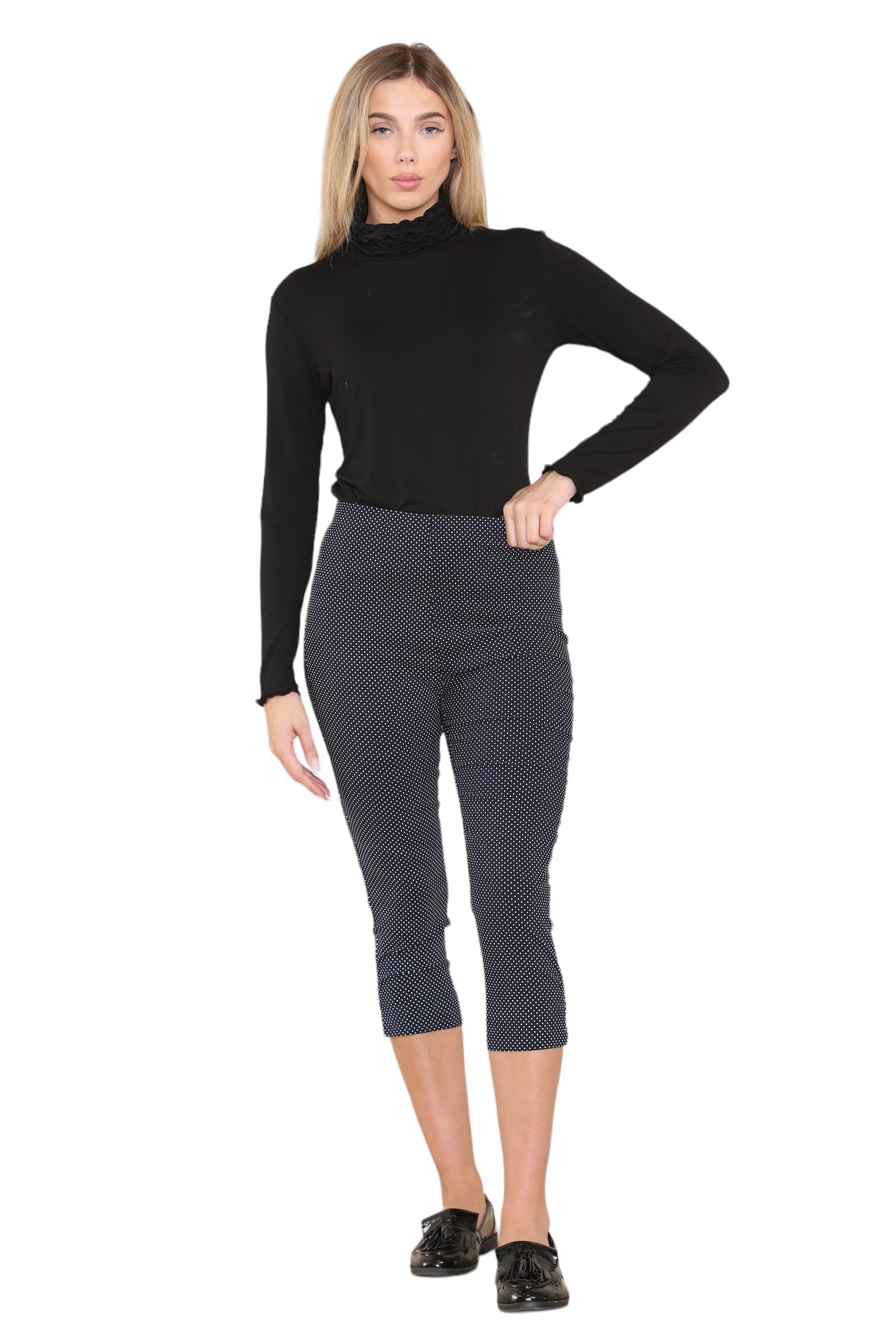 Polka Dot Three Quarter Bengaline Trouser For Women 10 - Dropwear