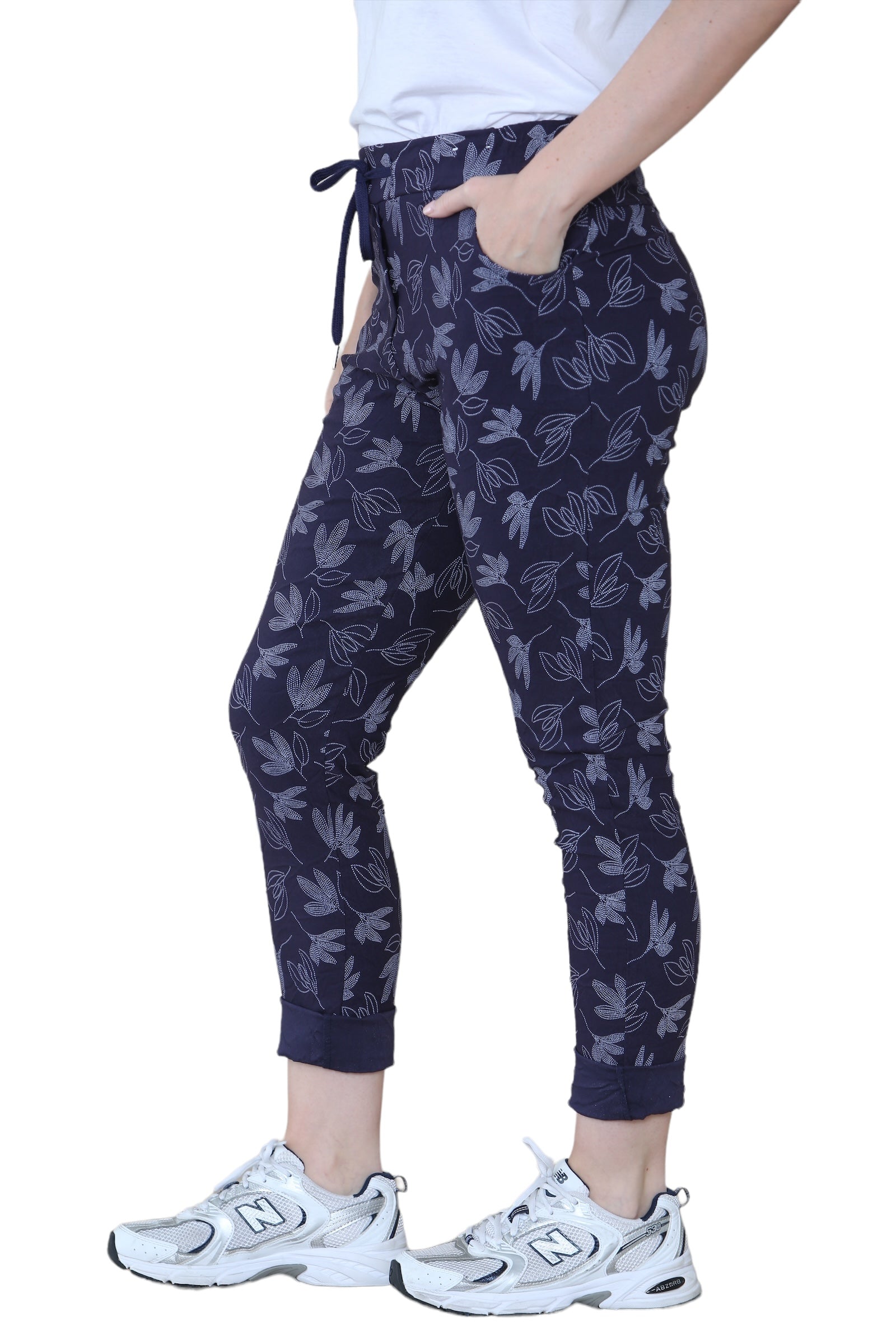 Stone Printed Magic Trousers 2 Side Pockets and Drawstring Stretchy Soft Casual Jogger Pants For Women 14 - Dropwear