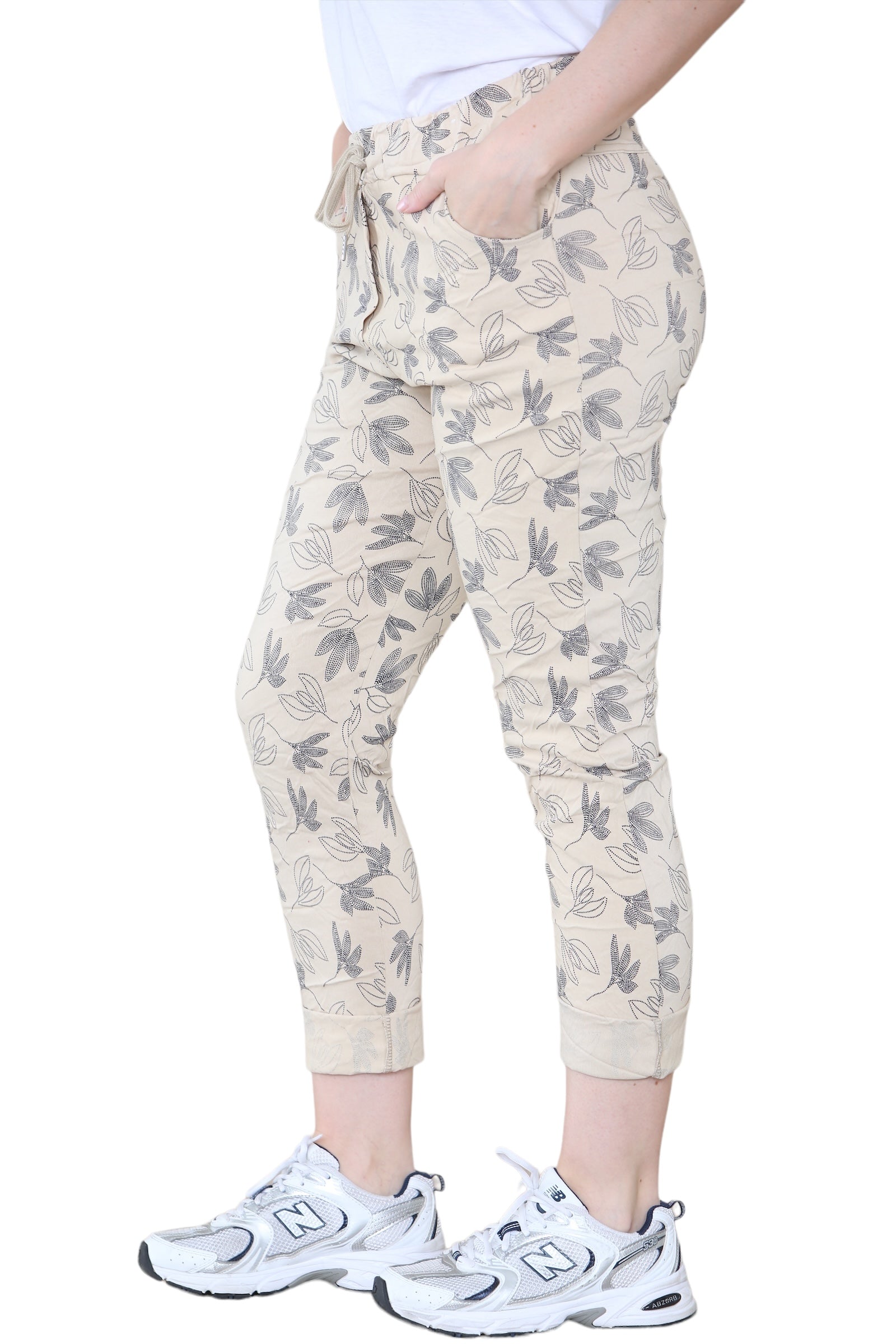 Stone Printed Magic Trousers 2 Side Pockets and Drawstring Stretchy Soft Casual Jogger Pants For Women 16 - Dropwear