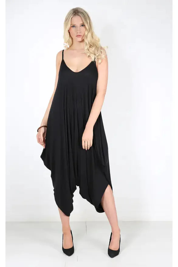 Black Plus Size Lagenlook Strappy Baggy Harem Jumpsuit 16-22 For Women ONE SIZE FITS 16-22 - Dropwear