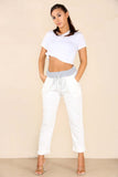 Navy Blue Plus Size Italian Plain Drawstring Cotton Joggers For Women 18 - Dropwear