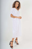 Italian Drawestring Front Flared Linen Dress For Women  - Dropwear