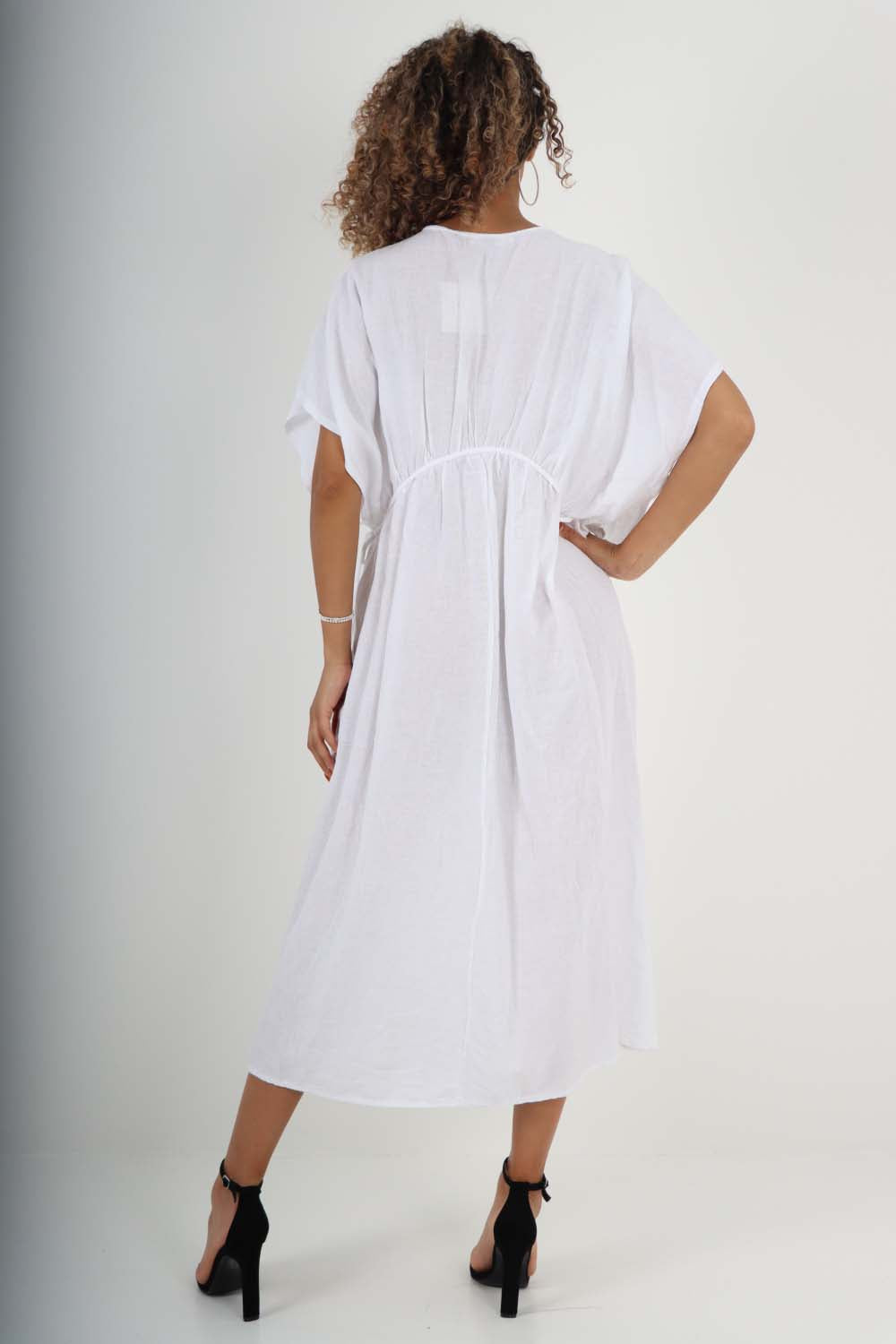 Italian Drawestring Front Flared Linen Dress For Women  - Dropwear