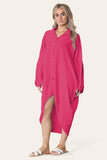 High-Low Oversized Button Long Top Shirt Dress with Hem andÂ LongÂ Sleeves For Women  - Dropwear