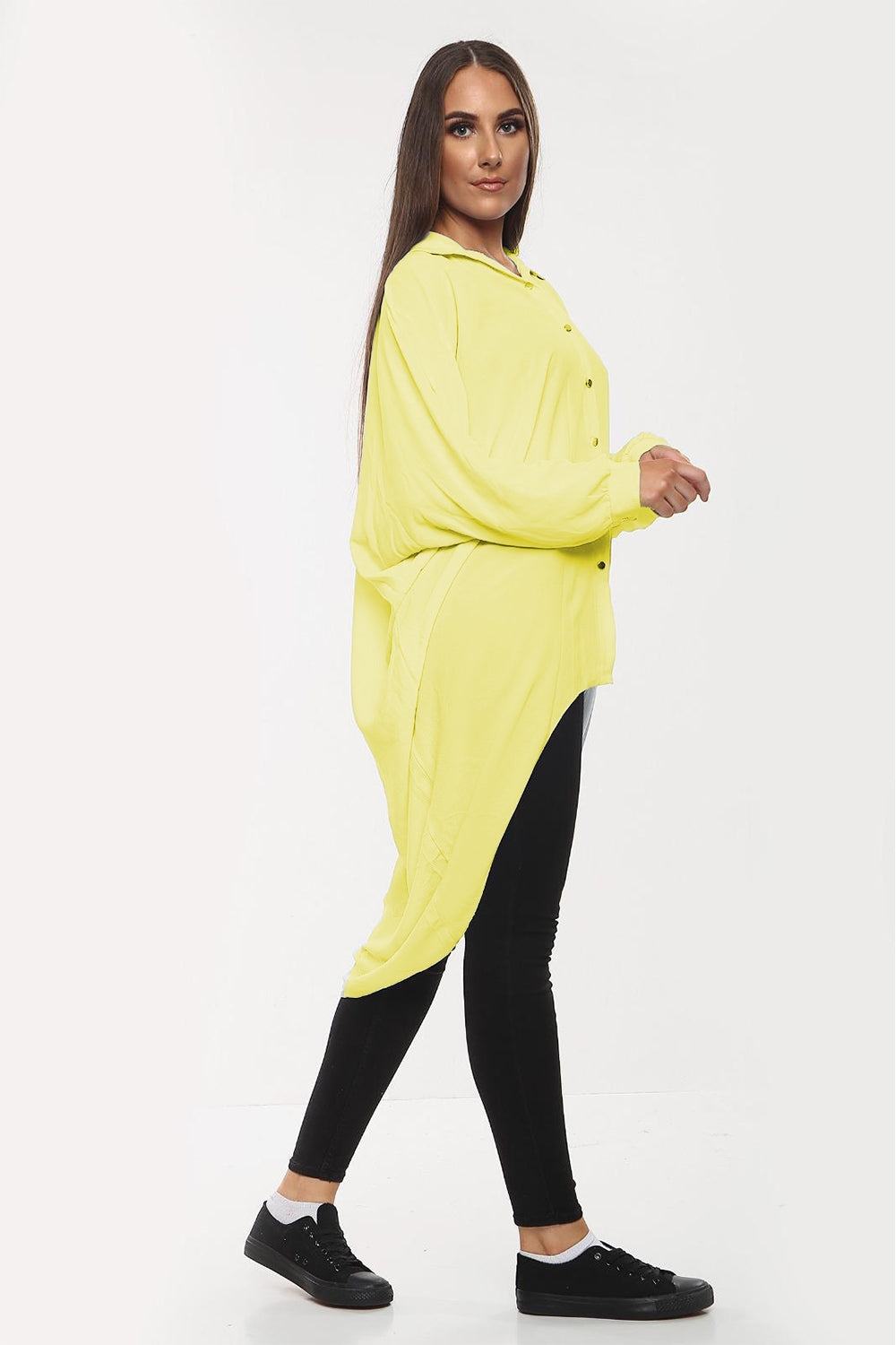 High-Low Oversized Button Long Top Shirt Dress with Hem andÂ LongÂ Sleeves For Women  - Dropwear