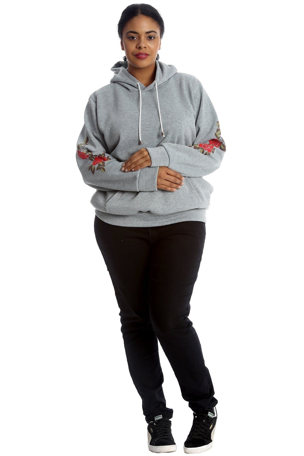 Wine Embroidered Pouch Pocket Sweatshirt For Women 22-24 - Dropwear