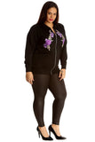 Black Purple Floral Embroidered Quilted Bomber Jacket For Women 18 - Dropwear