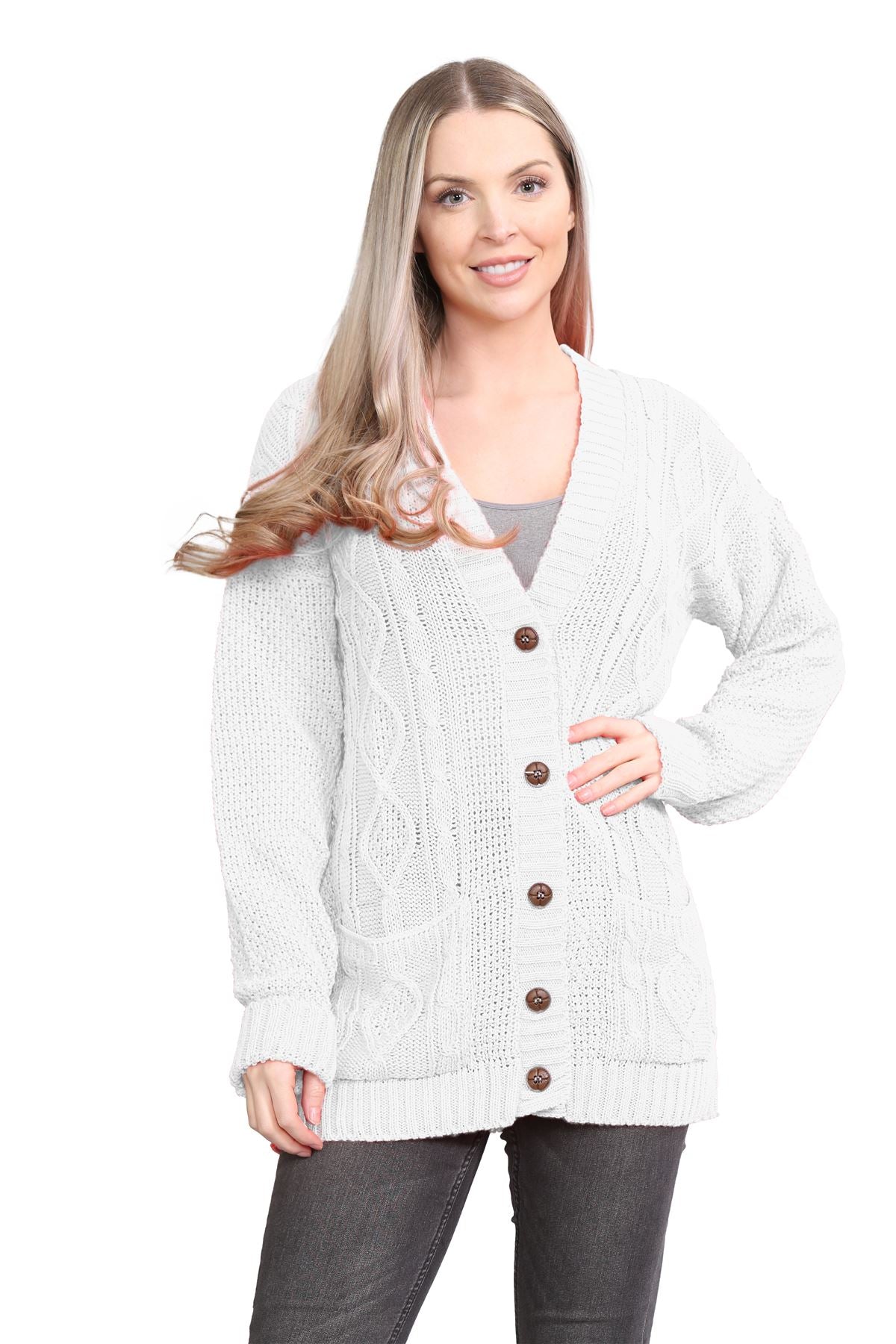 Baby Pink Cable Knitted Button Cardigan For Women 12-14 - Dropwear