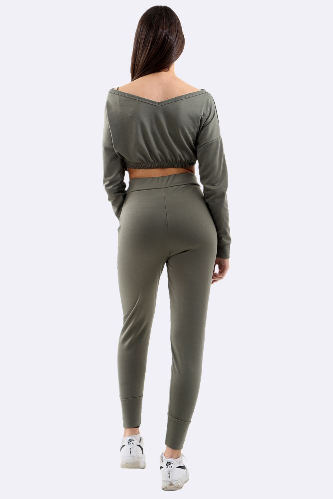 Khaki Co-Ord 2 Piece Loungewear Suit Set For Women 8-10 - Dropwear