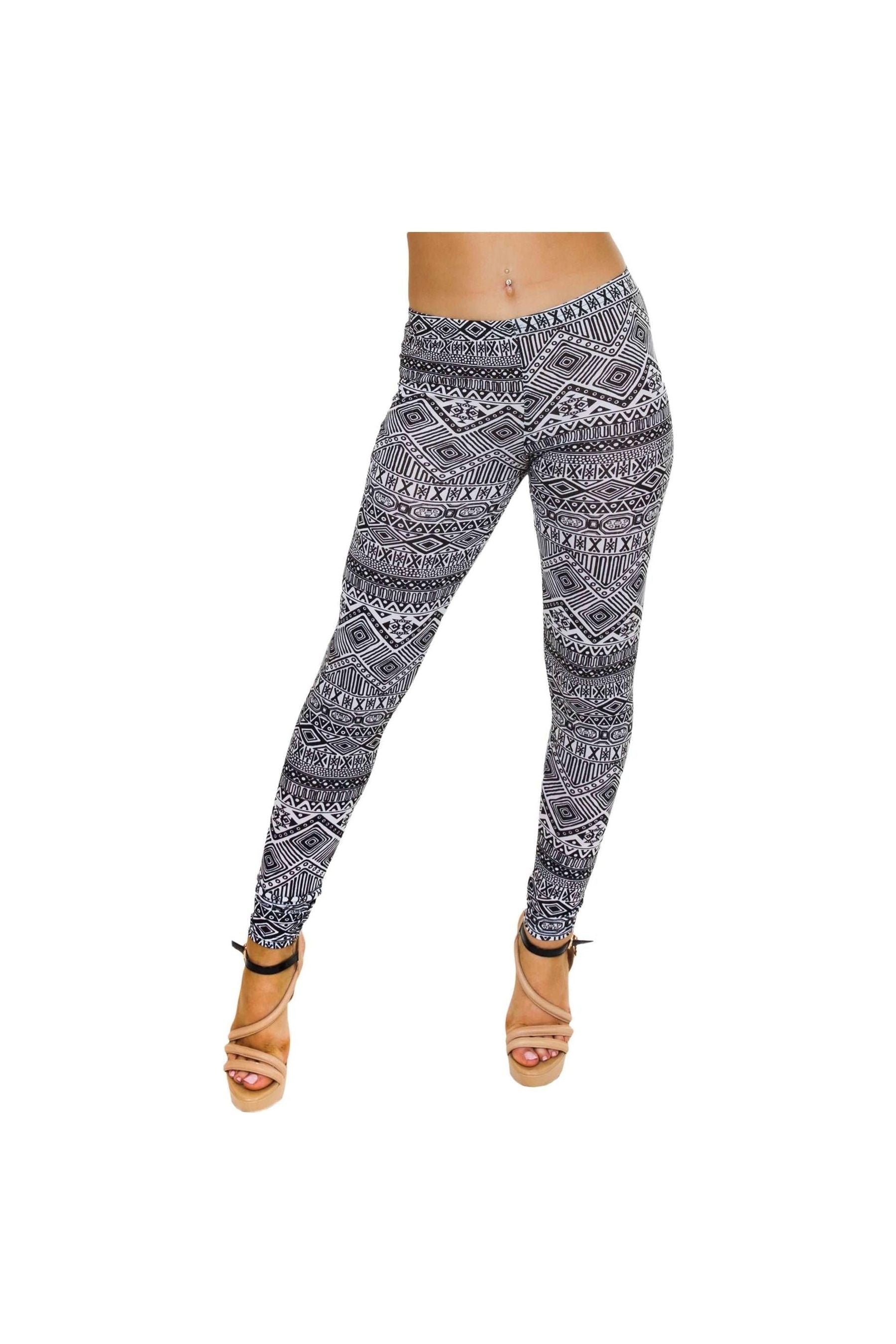 Small Aztec Plus Size Black White Aztec Small Print Leggings For Women 16-18 - Dropwear