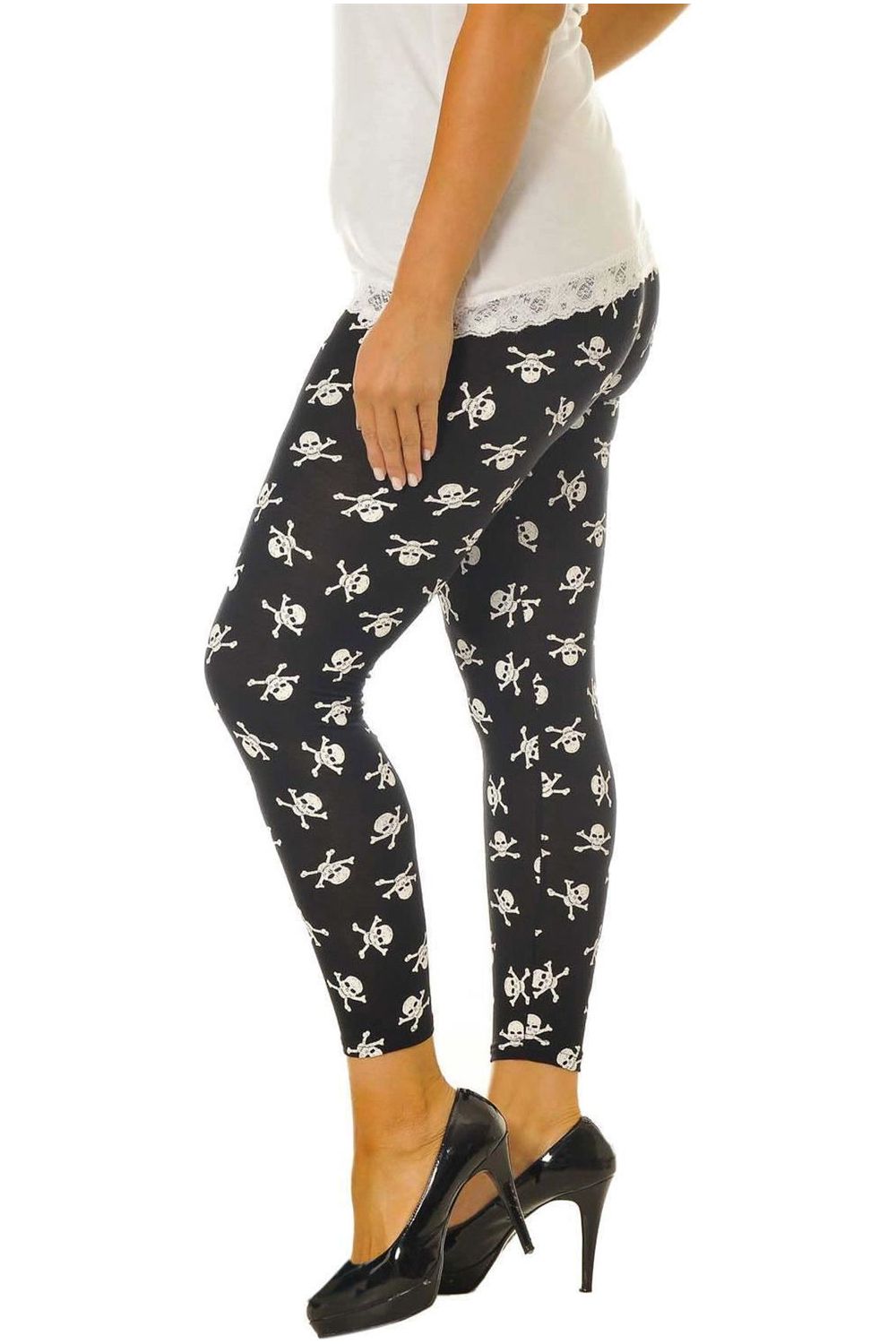 Skull Bone Skull Bones Pirate Print  Leggings For Women 12-14 - Dropwear