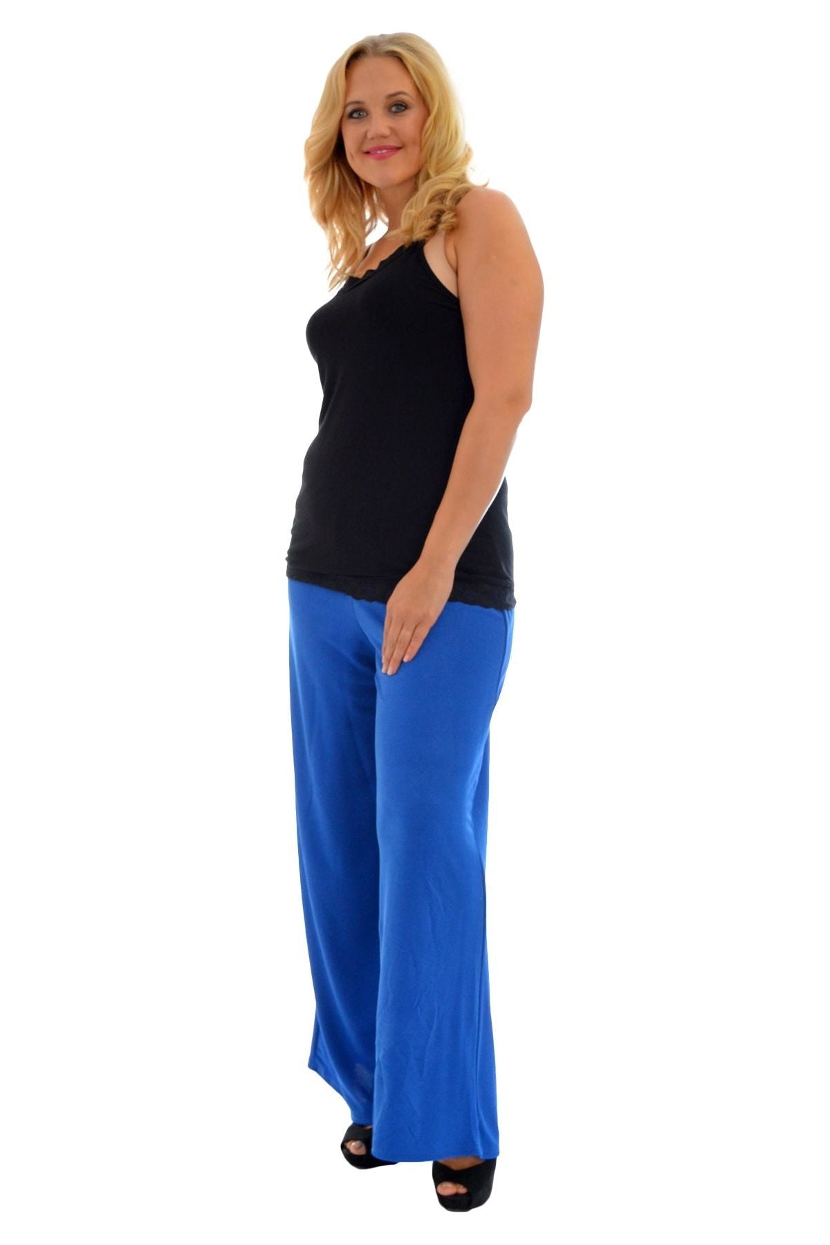 Dark Grey Wide Leg Flared Plain Palazzo Trouser For Women 8-10 - Dropwear