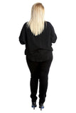 Zip Curved Hem V-Neck Batwing Sleeve Top For Women  - Dropwear