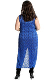 Royal Blue Floral Lace Open Top Long Cardigan For Women 16 - Dropwear