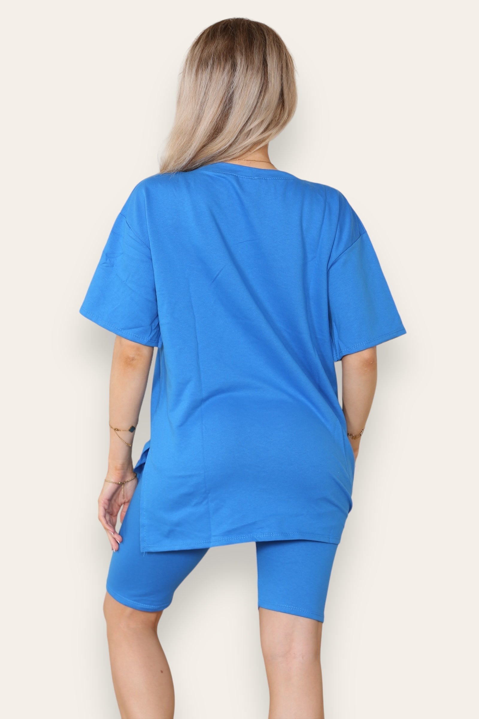 Amour Side Slit Cycling Short and T-Shirts Co-Ord Two Piece Set with Front Amour Slogan For Women  - Dropwear