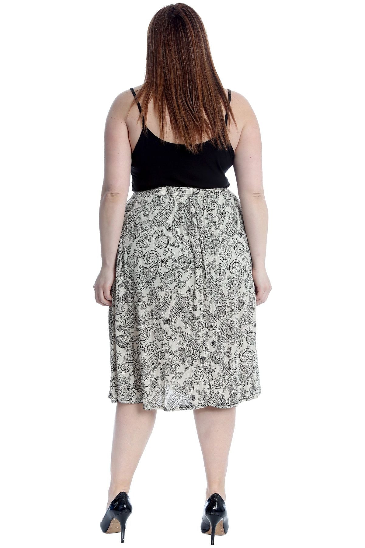 Paisley Stone Plus Size Paisley Stone Print Midi Skirt For Women 28-30 - Dropwear