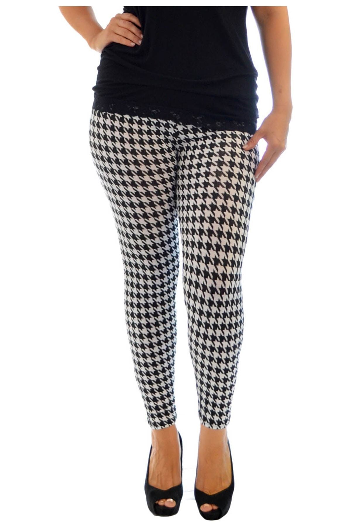 Womens Dogtooth Long Leggings For Women  - Dropwear