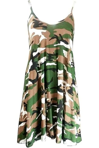 Army Plus Size Army Print Strappy Mini Dress Vest Top For Women 20-22 - Dropwear