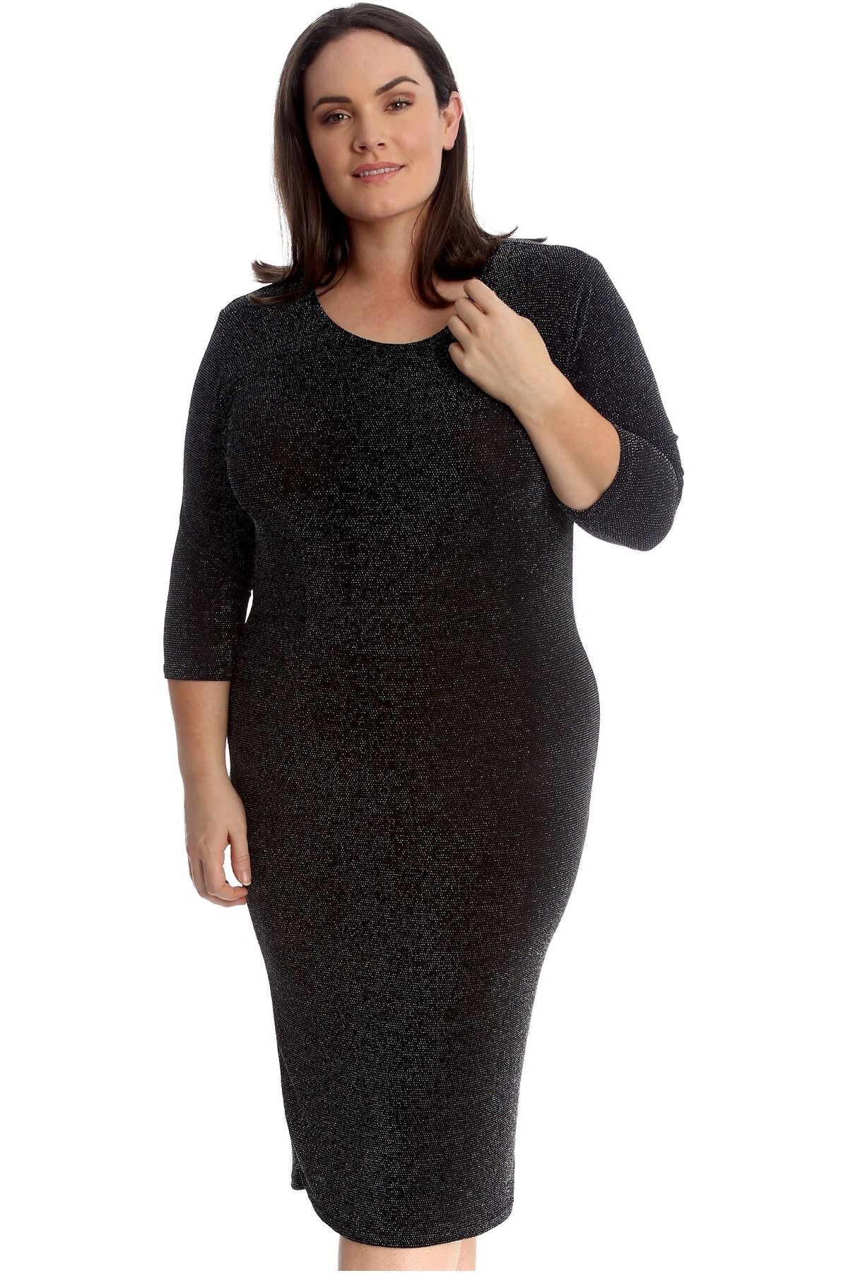 Purple Plus Size Lurex Metallic Glitter Bodycon Dress For Women 18 - Dropwear
