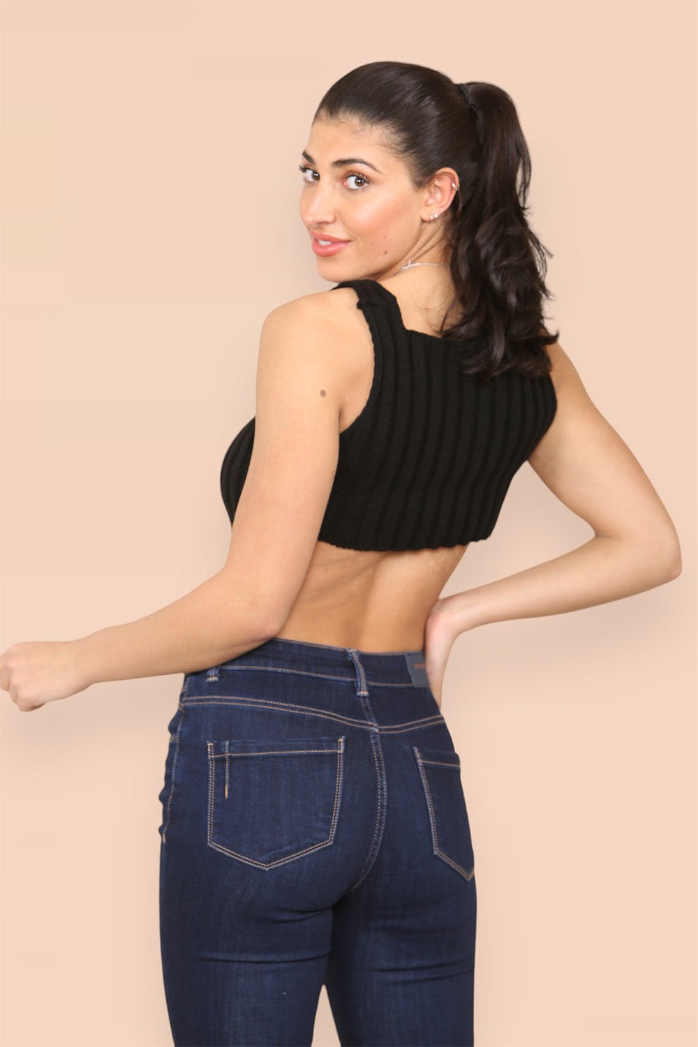 Asymmetric Imogen Hem Knitted Vest Crop Top For Women  - Dropwear