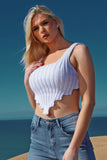 White Asymmetric Imogen Hem Knitted Vest Crop Top For Women ONE SIZE (8-14) - Dropwear