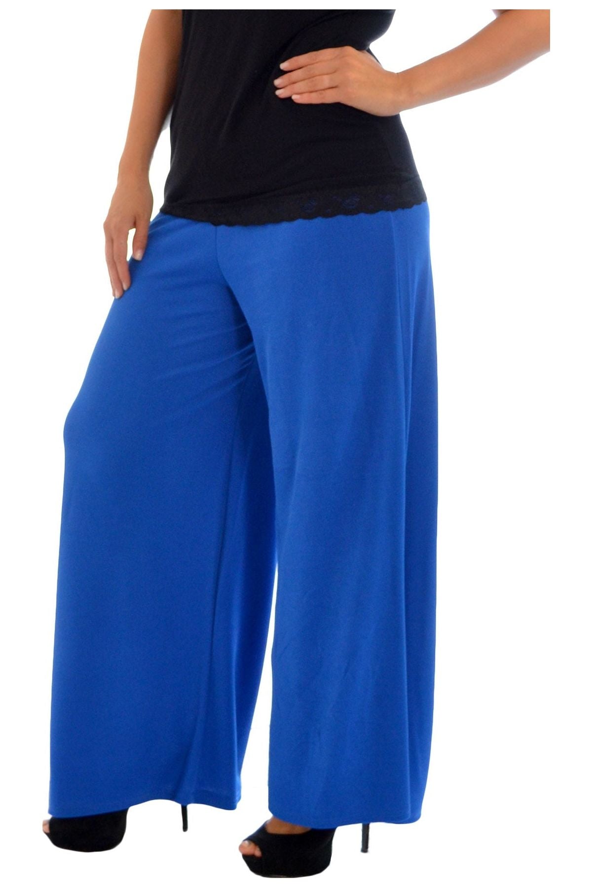 Purple Wide Leg Flared Plain Palazzo Trouser For Women 12-14 - Dropwear