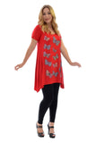 Red Butterfly Hanky Hem Short Sleeve Top For Women 18 - Dropwear