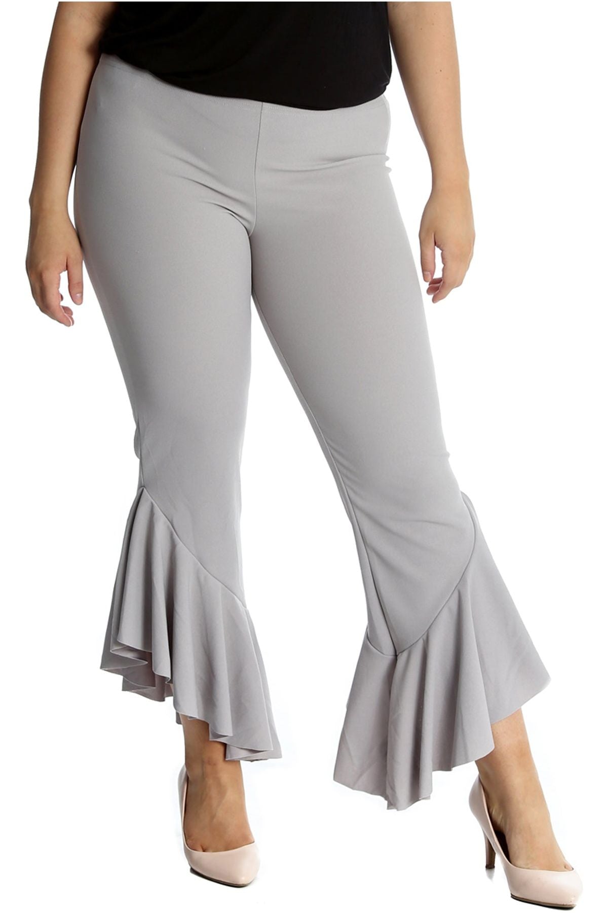 Plus Size Frill Asymmetric Hem Plain Trousers For Women  - Dropwear