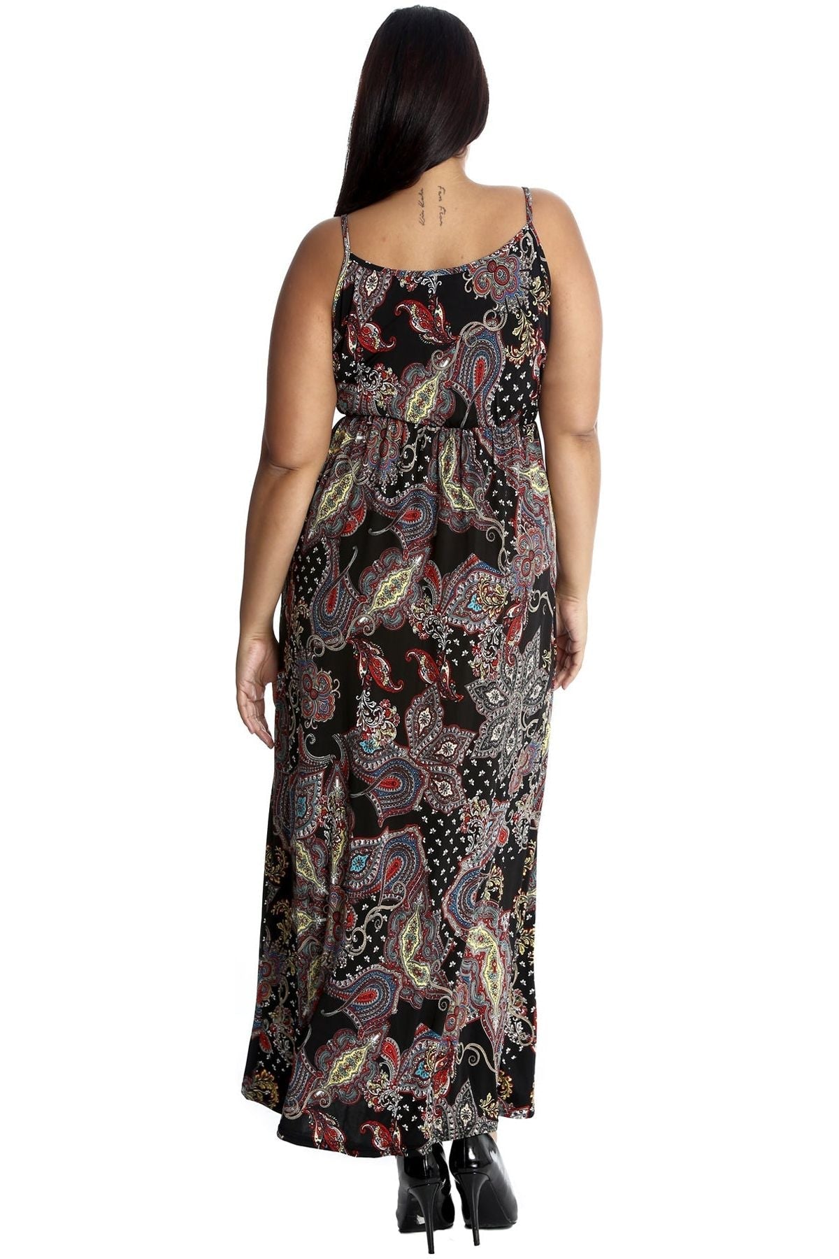 Black Plus Size Paisley Print Frill Maxi Dress For Women 18 - Dropwear