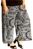 Black Plus Size Big Paisley Print Palazzo Trouser For Women 20-22 - Dropwear