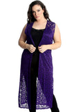 Purple Floral Lace Open Top Long Cardigan For Women 18 - Dropwear