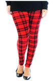 Red Plus Size Tartan Check Print Long Leggings For Women 16-18 - Dropwear