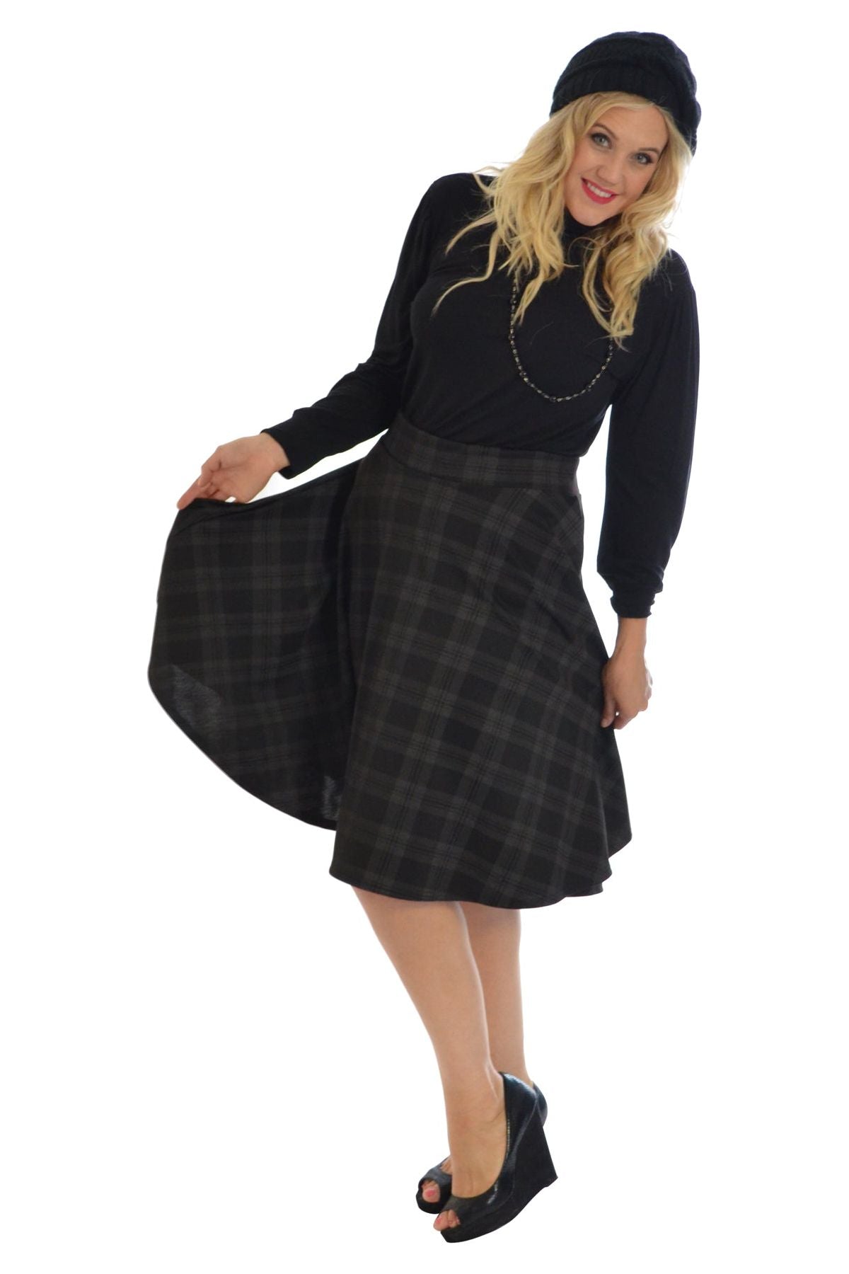 Red Tartan Flared Elastic Waist Skater Skirt For Women 26-28 - Dropwear