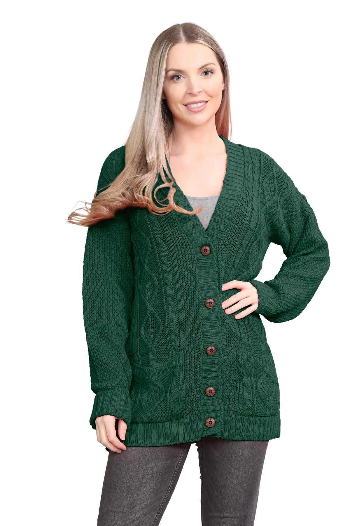 Cable Knitted Button Cardigan For Women  - Dropwear