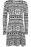 Big Aztec Plus Size Big Aztec Print Long Sleeve Swing Dress Top For Women 20-22 - Dropwear