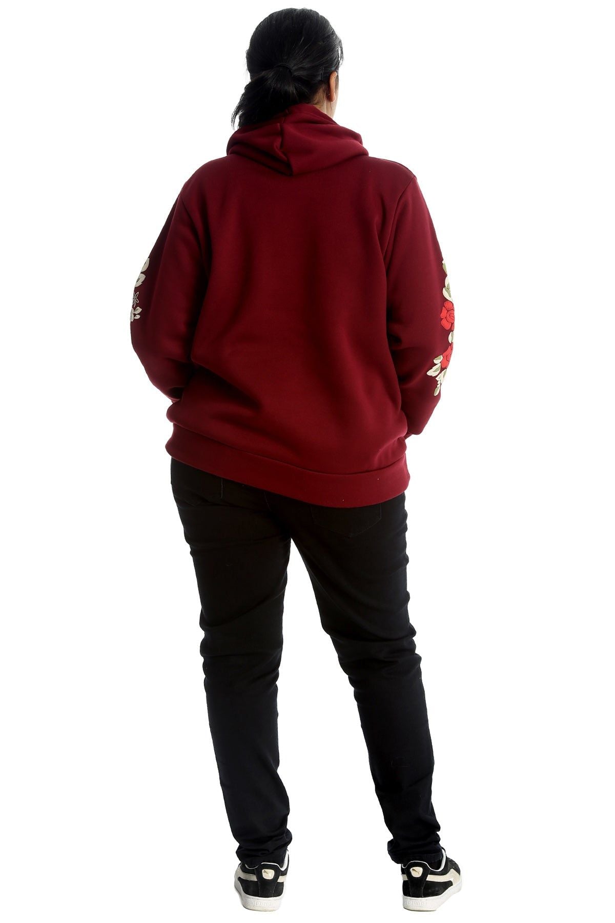 Red Embroidered Pouch Pocket Sweatshirt For Women 26-28 - Dropwear