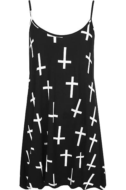 Black White Cross Print Strappy Dress Vest Top For Women  - Dropwear