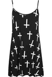 Black White Cross Print Strappy Dress Vest Top For Women  - Dropwear