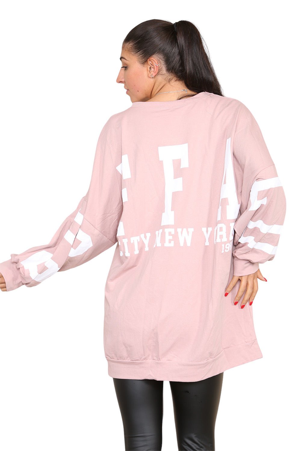 Dusty Pink Buffalo Slogan Print Oversized Jumper Dress For Women ONE SIZE UK FIT(10-18) - Dropwear