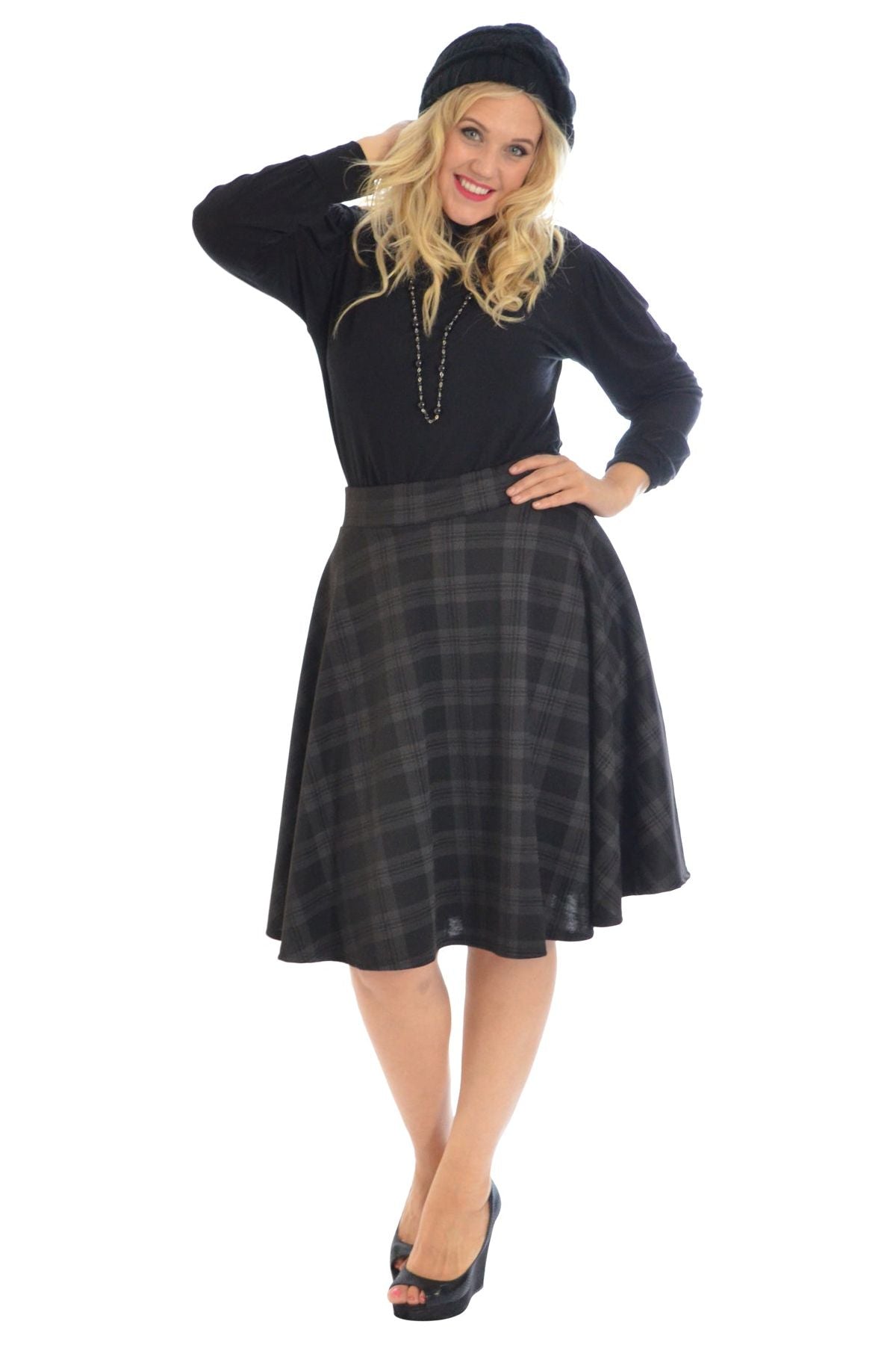 Royal Blue Tartan Flared Elastic Waist Skater Skirt For Women 20 - Dropwear