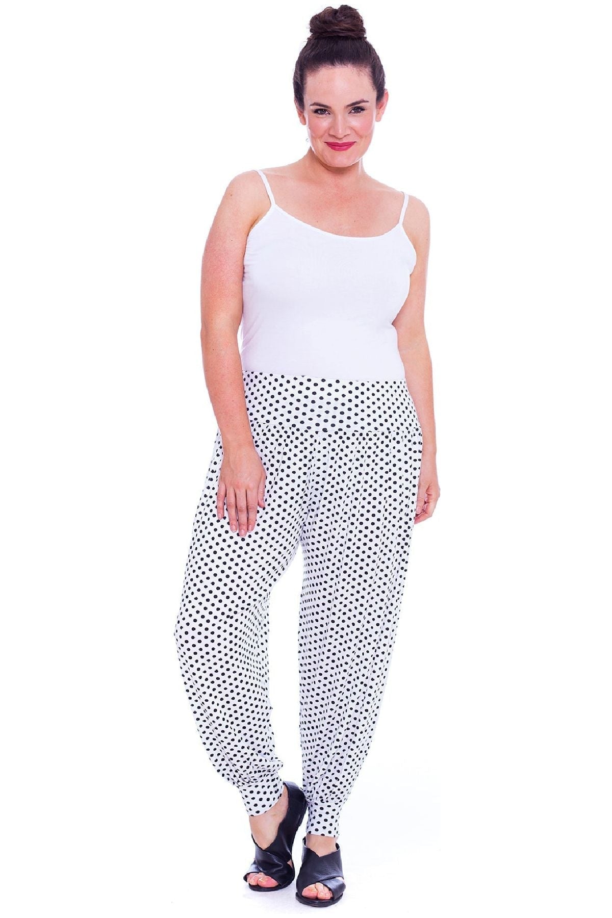 White Spot Plus Size Polka Dot Print Harem Trouser For Women 20-22 - Dropwear