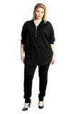 Zip Curved Hem V-Neck Batwing Sleeve Top For Women  - Dropwear