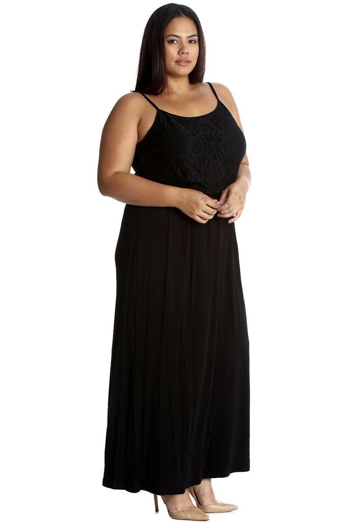 Black Plus Size Lace Top Sleeveless Maxi Dress For Women 16 - Dropwear