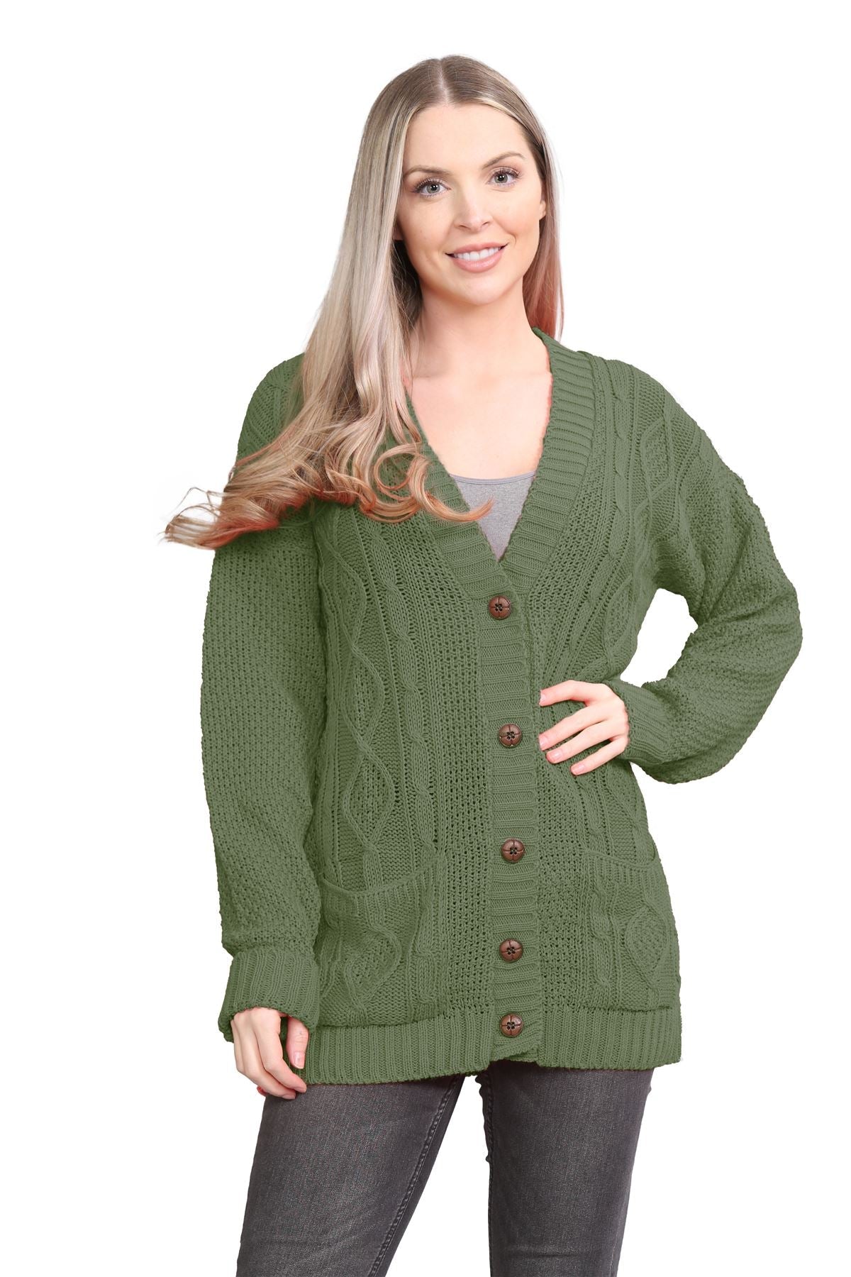 Cable Knitted Button Cardigan For Women  - Dropwear
